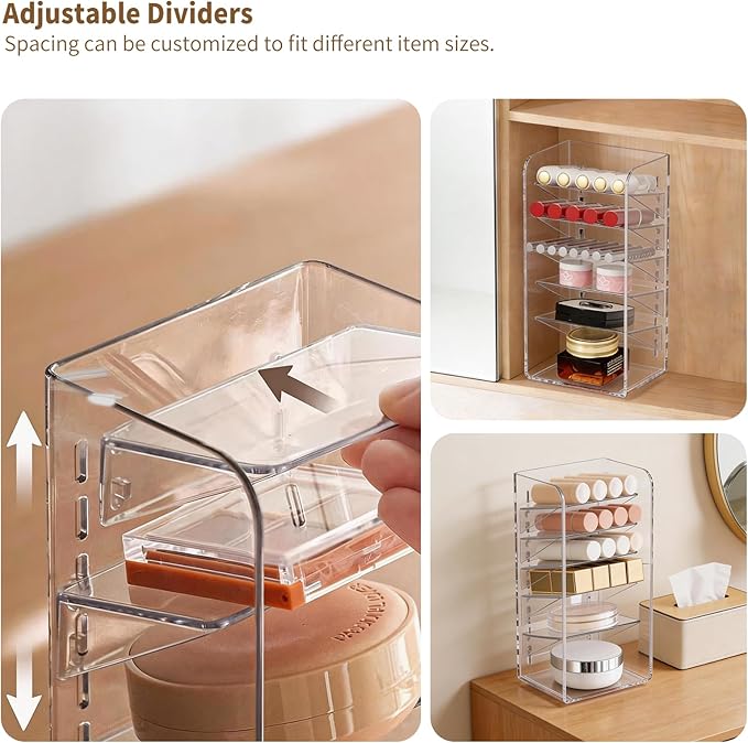 PAVSTINE 2-Pack Medicine Cabinet Organizer with Adjustable Dividers, Clear Vertical Layered Backward Slanting Shelves, Space-Saving, for Makeup Brush/Lip Gloss/Mascara Storage - Image 4