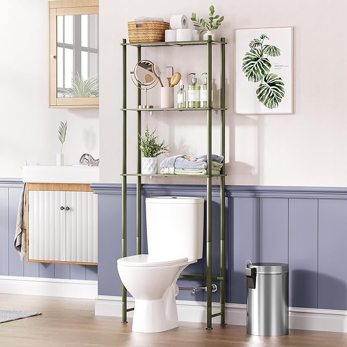 AmazerBath Bamboo Over The Toilet Storage Shelf, 3-Tier Over Toilet Bathroom Organizer Rack, Bathroom Shelves Over Toilet Space Saver, Forest Green by AmazerBath