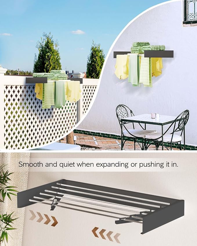 Vikaqi Wall Mounted Clothes Drying Rack 40", Foldable Wall Mount Laundry Rack Folding Indoor, Drying Rack Clothing Collapsible, Hidden Space Saver with Wall Template, 6 Rods, Black - Image 5