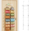 HapiRm Over the Door Purse Organizer - Wall Mounted Purse Rack with 16 Hooks and Metal Basket, Hanging Handbag Organizer Holds up to 16 Bags, Bag Rack Can Use As 1/2 Part, for Door, Closet (White) by HapiRm