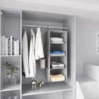 Hanging Closet Organizer 4-Shelf, Oxford Linen Wardrobe Storage, Gray | Easy-mount foldable design holds clothes, handbags, shoes & accessories; washable Oxford fabric, sturdy and space-saving. - Image 4