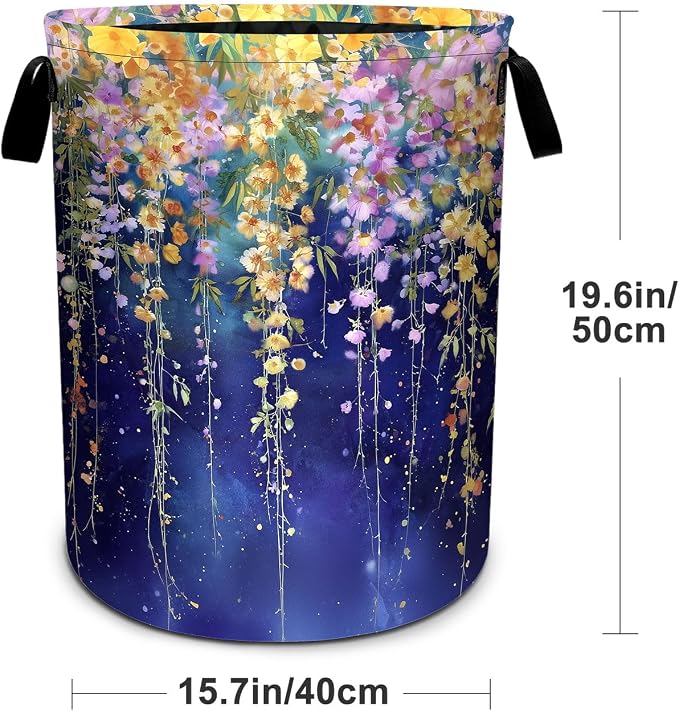 Flower Purple Laundry Basket Foldable Laundry Hamper With Handles Clothes Storage Bucket Organizer Laundry Bag For Bedroom Bathroom Laundry Storage 19.6 x 15.7 - Image 2