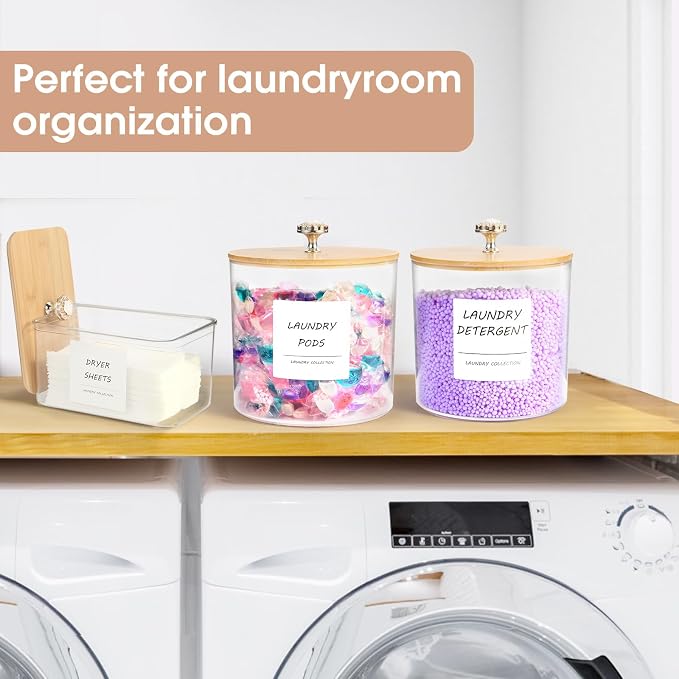 3 Pack Laundry Room Organization Storage Containers, Plastic Clear Laundry Pods Container & Dryer Sheet Holder Jars with Lids, Scoops & Labels for Detergent, Powder, Dryer Balls, Beads - Image 3