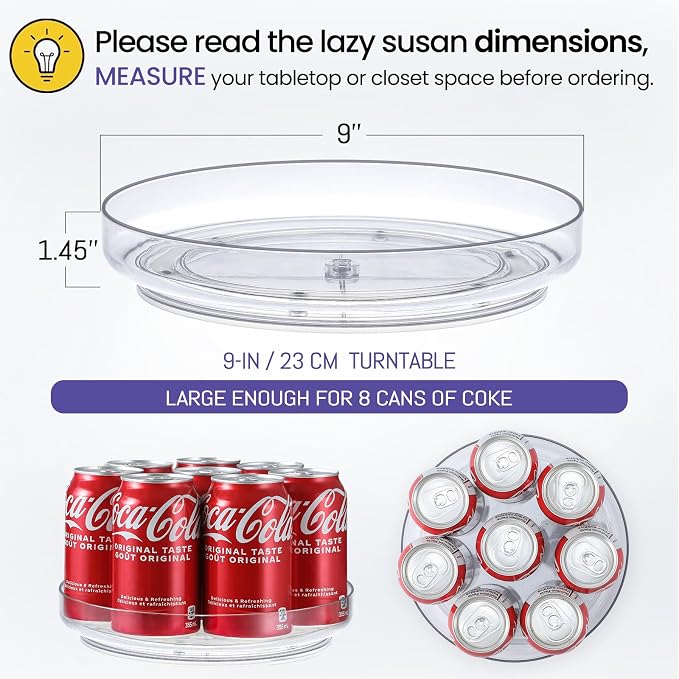 4 Pack 9 Inch Elegant Clear Turntable Acrylic Lazy Susan, Non-Skid Rotating - Image 2