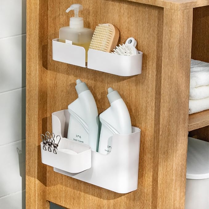 Adhesive Cabinet Door Organizer Storage 4 Pack, Door Rack Shelves Holder for Sink Kitchen Bathroom RV Pantry Bedroom Closet Laundry Office, White - Image 7