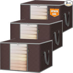 BALEINE 3 Pack Clothes Storage Bags, 16 Gallon Storage Containers with Reinforced Handle, Sturdy Zipper, Closet Organizer for Blanket, Comforter, Pillow, Bedding (Brown, 3 Pack) by BALEINE
