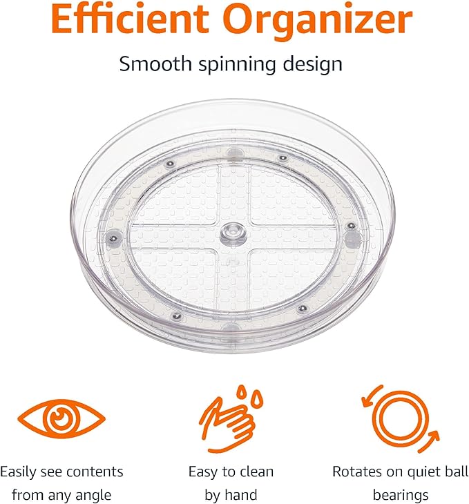 Amazon Basics Clear Lazy Susan Turntable Organizer for Organization, 12-Inch (Pack of 8) - Image 2