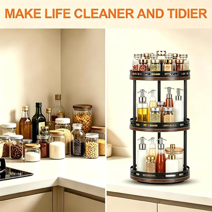 3 Tier Lazy Susan Organizer - 360° Rotating Spice Rack - Image 6