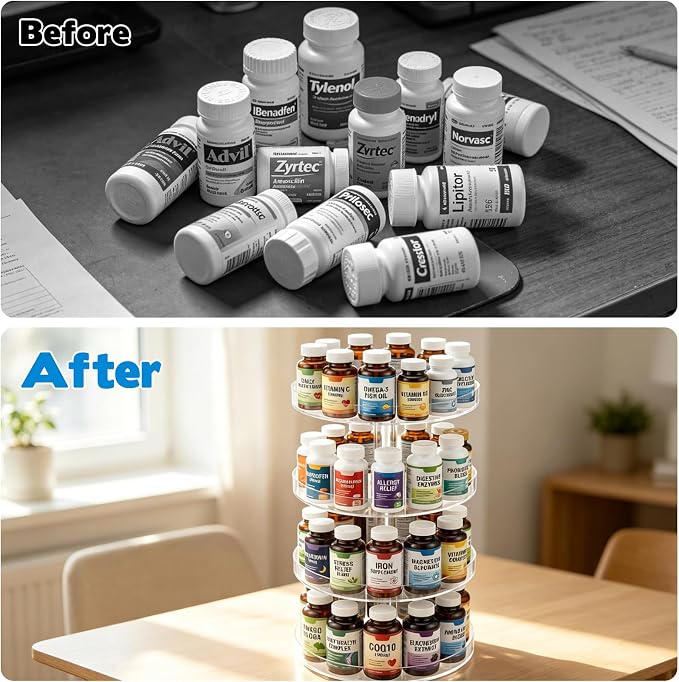 Medicine Bottle Organizer Shelf, 4-Tier Medicine Cabinet Organizer for Countertop and Bathroom Transparent Removable Organizer for Small Medication Bottles Small Vitamins Bottles - Image 5