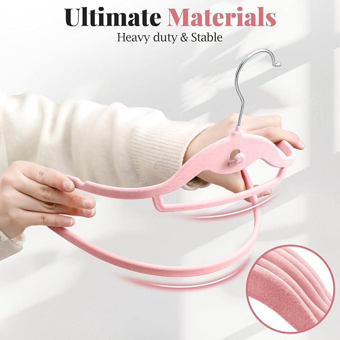 Velvet Felt Stackable Hangers 50 Pack, Thin & Space Saving, Pink | Non Slip, 15Lbs Capacity Heavy Duty With 360° Swivel Hook, Shoulder Notches, No Shoulder Bump, for Coat Suit Shirt Dress - Image 6