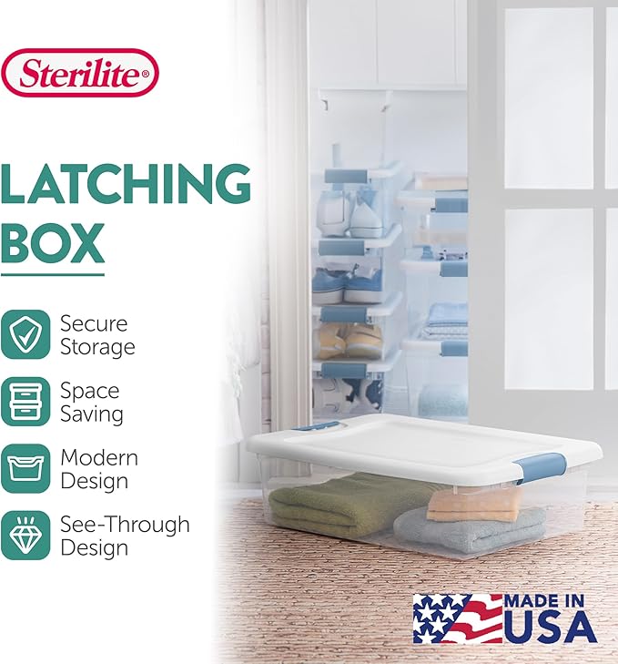 Sterilite Latching Box with Lids for Home and Office, 32 Quart, 6-Pack | Heavy-Duty and Stackable Plastic Containers with Latches for Closet, Cabinet, Bedroom, Bathroom and Dorm Room Organization - Image 3
