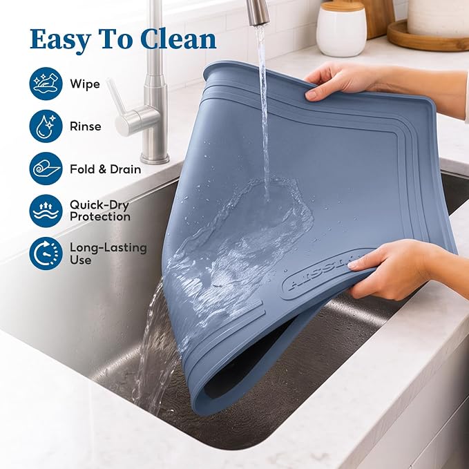 Waterproof Under Sink Mat 34"x22", Silicone Mat, Dark Blue - Image 6
