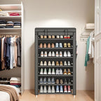 Laiensia 7-Tier Vertical Shoe Rack Organizer, Space Saving Shoe Storage Organizer, Non-Woven Cover Shoe Shelf Holds 28-35 Pairs for Bedroom, Hallway, Closet Entryway, Grey - Image 2