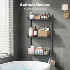 Kalrin 3 Tier Bathroom Shelves Over Toilet - Wall Mounted Floating Shelves with Drain Basket, Toilet Paper Storage, Height Adjustable Over The Toilet Storage, Pure Black - Image 3