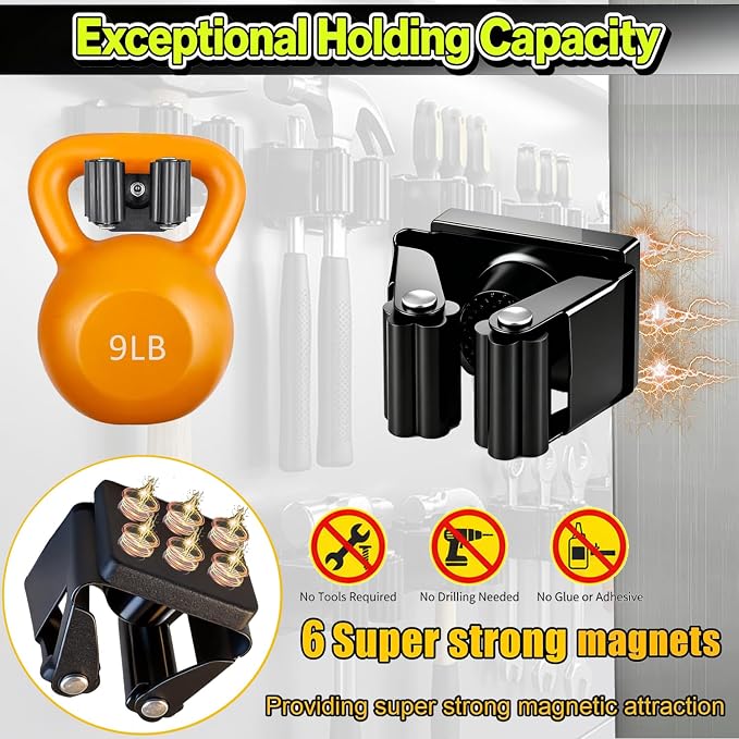 2 Pack Magnetic Broom Holder Wall Mounted Anti Slip Rack - Image 4