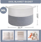 INDRESSME XXXLarge Woven Rope Blanket Basket Living Room Navy, 90L - Image 3