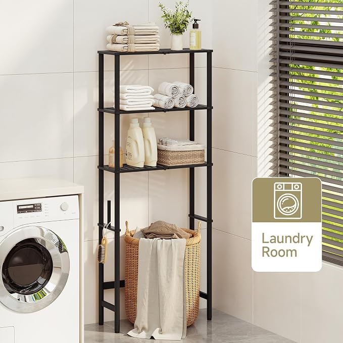 Over The Toilet Storage,3-Tier Bamboo Bathroom Shelf with Paper Holder - Image 8
