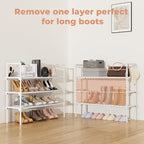 LANTEFUL 3 Tier Shoe Rack for Closet, Shoe Organizer with 5 Hooks, Long Shoe Shelf Storage for Shoe and Boot Stackable Free Standing Shoe Rack for Entryway, Garage, Small Spaces, Dorm, White - Image 6