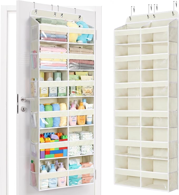Yecaye 6 Tier Over The Door Organizer, Door Organizer with 12 Compartments | 20" W, Extra Large Behind Door Storage With 12 Side Pockets, 80lbs Heavy Duty, Clear Window, for Closet Bedroom by Yecaye