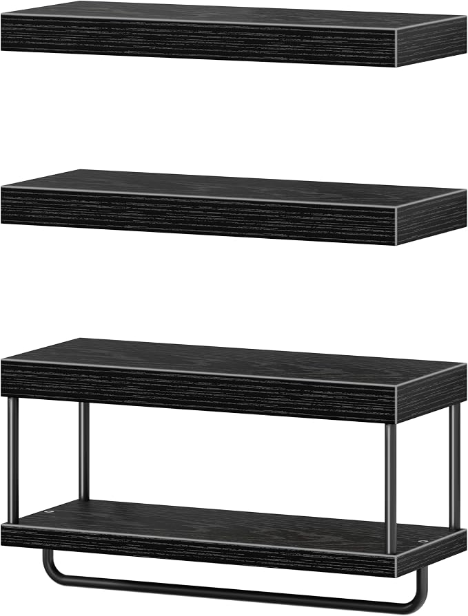 QEEIG Bathroom Floating Shelves Over Toilet - Wall Mounted Shelf Toilet Paper Storage Farmhouse 16 inch Set of 3, Black (027-40B3) - Image 8