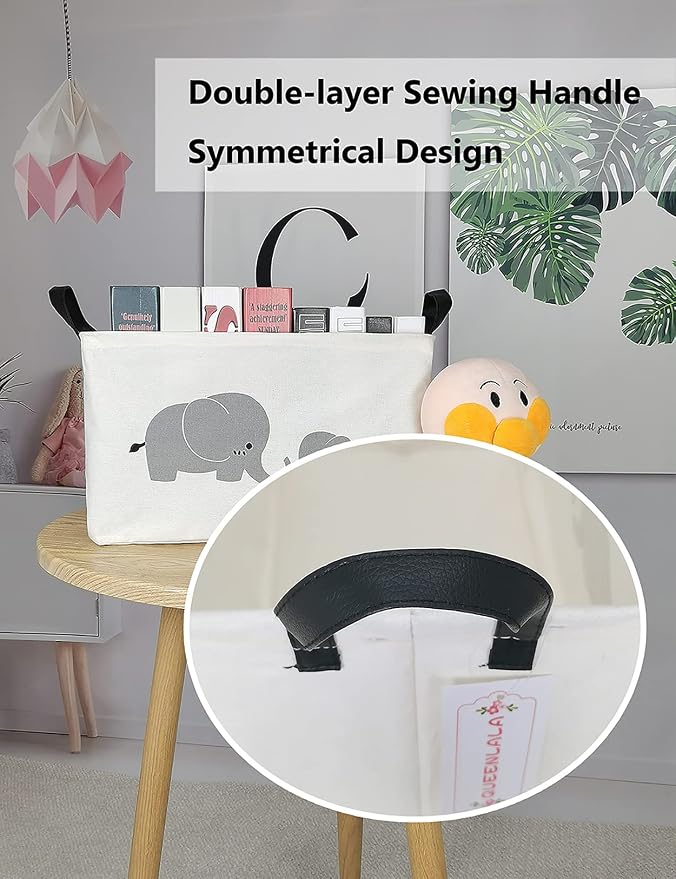 Collapsible Laundry Basket with Side Handles, Parent Child Elephant - Image 3