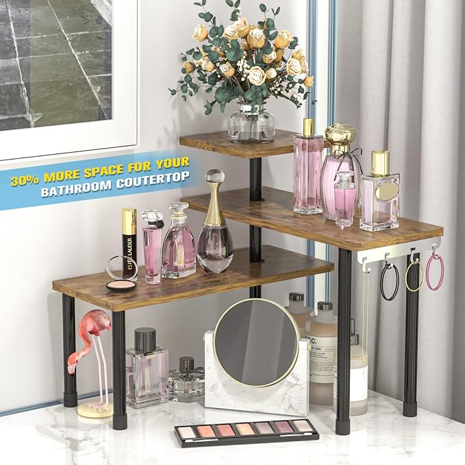 JayRex Kitchen Countertop Organizer 3-Tier Corner Shelf, Rustic Brown - Image 5