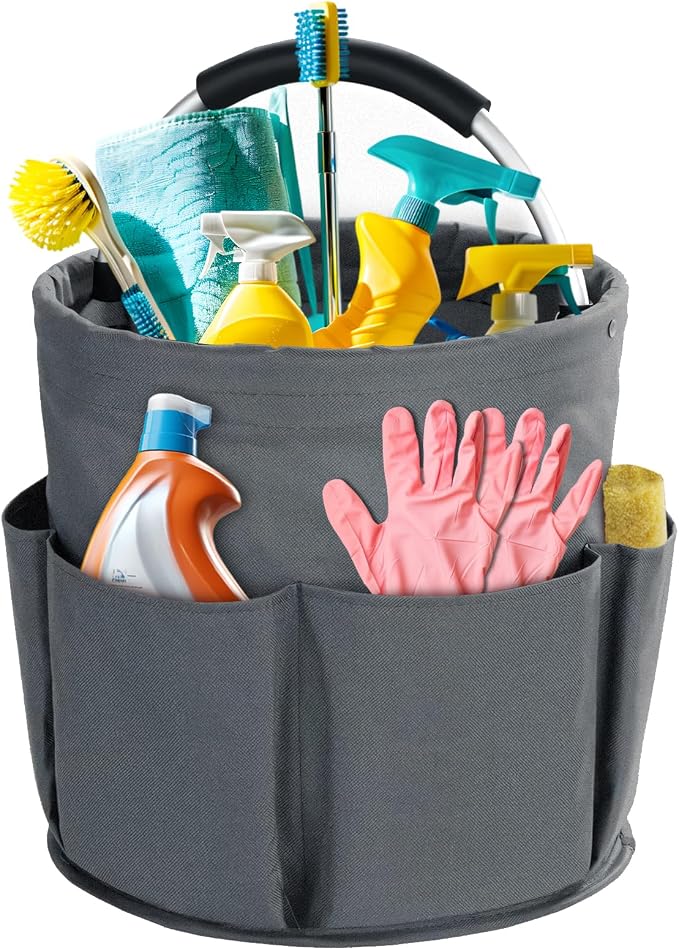 Cleaning Caddy with Handle, Cleaning Products Organiser, 17L Foldable Storage Basket, Cleaning Caddy Organiser, Portable Multi Cleaning Bucket Bag for Home, Garden (Dark Grey) by Bototack