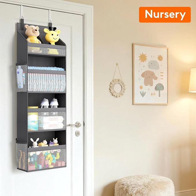 Lifewit 4 Tier Over the Door Organizer, Diaper Hanging Storage, Gray - Image 9