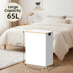 efluky Slim Laundry Basket with Lid, Narrow Laundry Hamper with Removable Bag, Skinny Dirty Clothes Basket with Bamboo Handles for Bathroom, Bedroom & Laundry Room, 65L White - Image 4