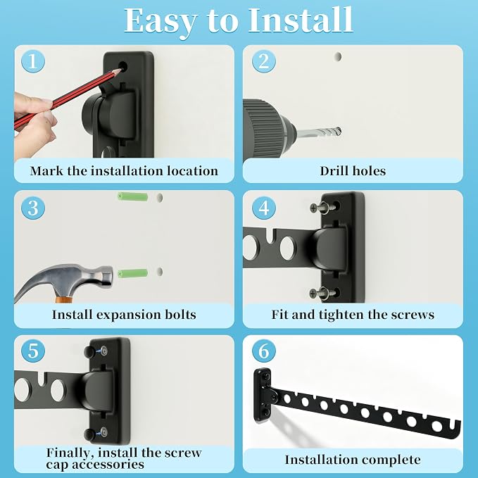 Alise Clothes Drying Racks Wall Mounted Coat Hangers,Black,2 Pcs - Image 8