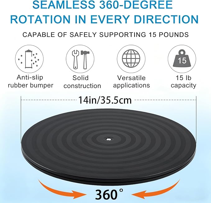 HSTECH 14 Inch Heavy Duty Rotating Swivel Stand - Lazy Susan with Steel Ball Bearings for Model Base/Rotating Plants/Crafts Stand Monitor/TV/Monitors/Potted Plants (360˚ Rotation) - Image 2