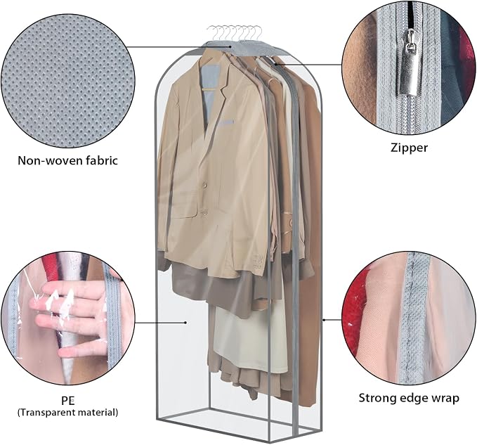 Zilink Suit Coat Bags Garment Bags for Hanging Clothes 50 in, 4 Pack - Image 5