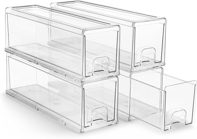 Sorbus Clear Stackable Storage Drawers with Pull-Out Bins (Small, 4 Pack) by Sorbus