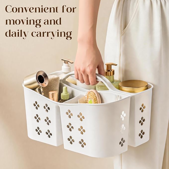 Portable Shower Caddy with Handle, Large Capacity Shower Basket Organizer, Quick-Drain Bathroom Storage Tote, Durable Plastic Shower Organizer for College Dorm, Beach, Gym, Travel Essentials, White - Image 9