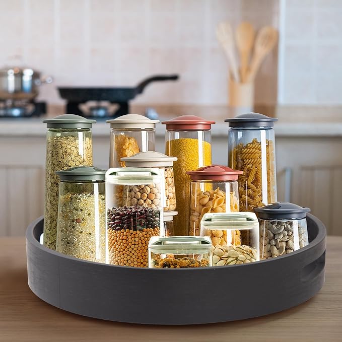 13in Black Bamboo Lazy Susan Turntable Round Organizer for Cabinet - Image 7