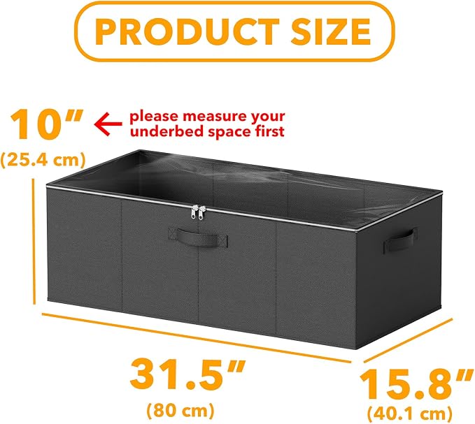 SpaceAid 3 Pack 10" High Under Bed Storage Containers, Large Underbed Storage Organizer Bins with Lids for Bedroom, Dorm, Clothes, Closet Organization, Bed Sheets and Blankets (Black) - Image 3