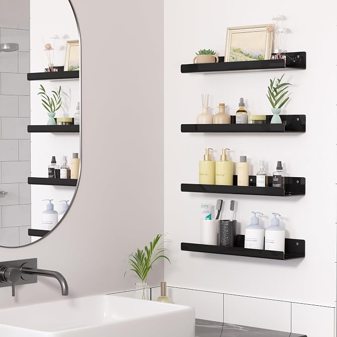 upsimples 2 Pcs 15" Acrylic Shelves for Wall Organize and Display, Black - Image 4