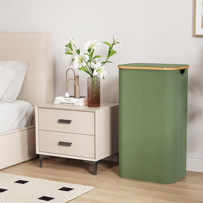 Lifewit 105L Large Laundry Basket with Lid, Removable Bags, Green - Image 3