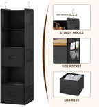 YOUDENOVA Hanging Closet Organizer, Hanging Shelves with Drawers, Black | Closet Organizers and Storage with 6 side pockets, Foldable Storage for Clothes, Socks, Underwear & More, Breathable Fabric - Image 4