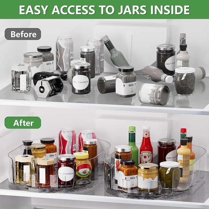 Lazy Susan Organizer for Refrigerator, 13" x 8.5" Clear Rectangular Fridge Organizer Turntable for Condiments, Spice Racks Organizer for Cabinet, Pantry & Kitchen Countertop(1 Piece) - Image 5