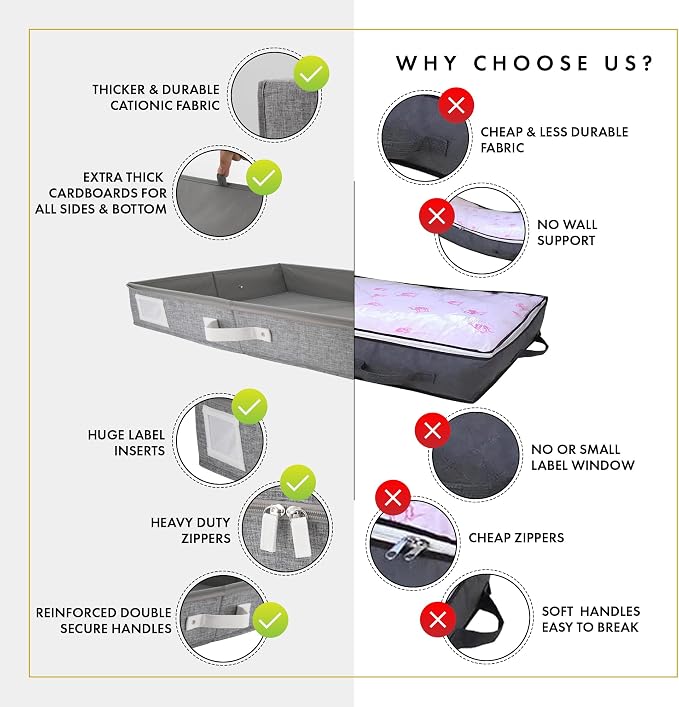 HOMELUX THEORY Under Bed Storage, Low Profile 2pc with Lid, Light Gray | Slim fit for low-clearance beds & couches, Fits seasonal clothes, blankets & shoes, Bins with lids, Space-saving storage - Image 9