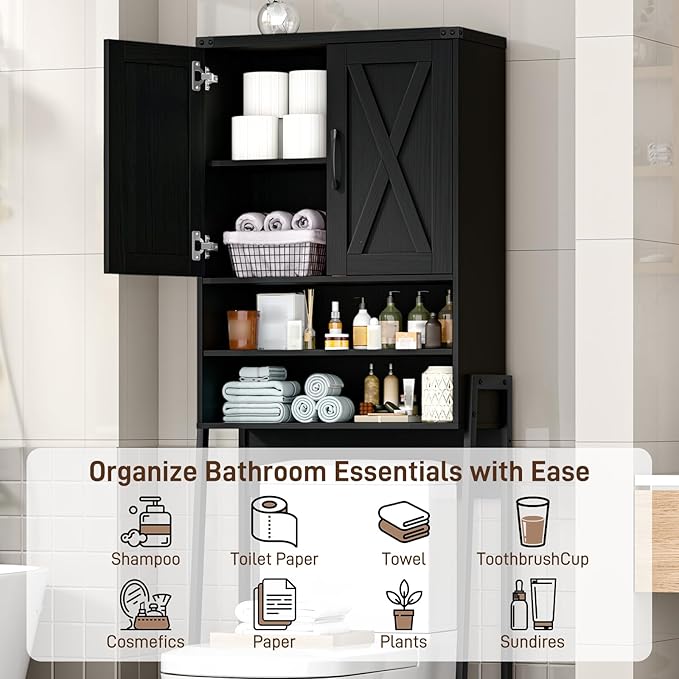 Vabches Metal Frame Over The Toilet Storage Cabinet, Black - Image 3