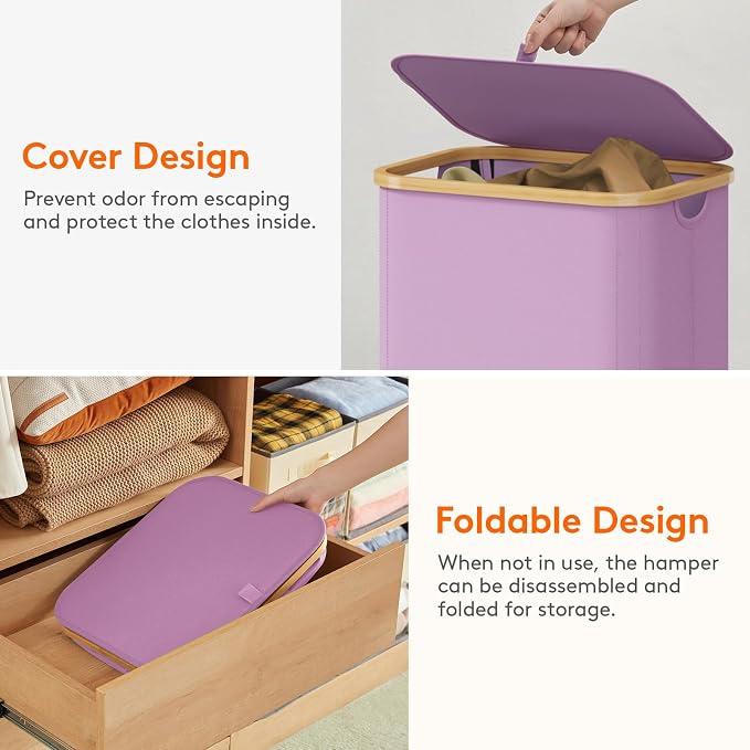 Lifewit 105L Large Laundry Basket with Lid, Removable Bags, Purple - Image 7