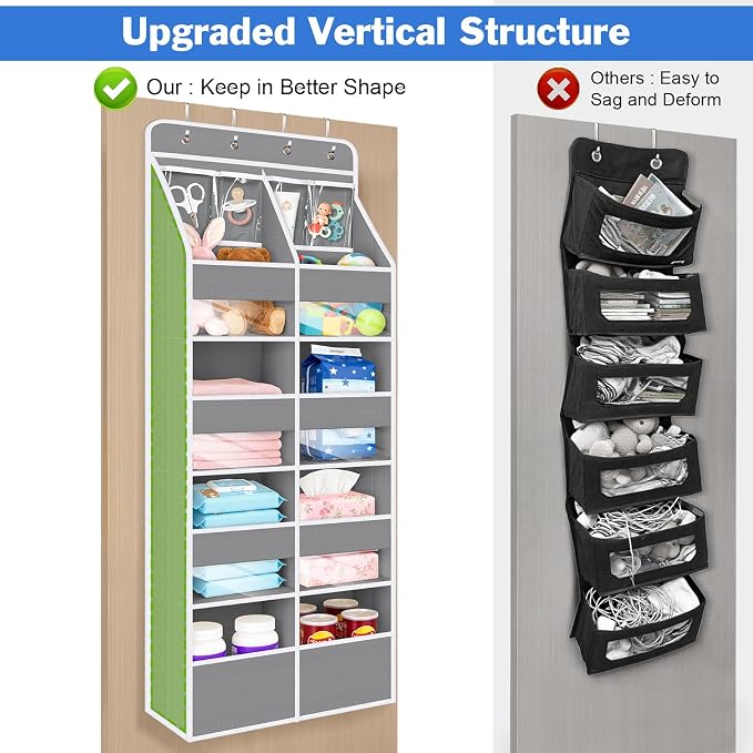 Univivi Upgraded Over the Door Organizer for Baby Nursery, Grey, 5-Shelf - Image 7