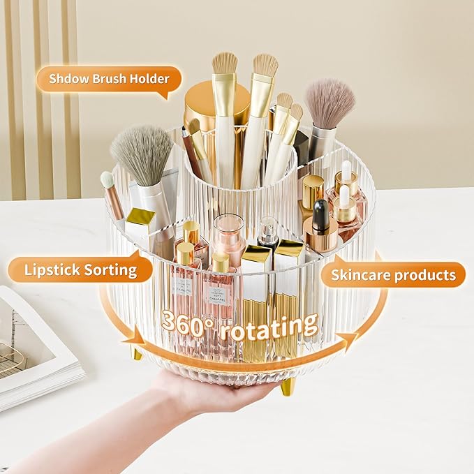 fanado 360° Rotate Makeup Brush Holder Organizer, Makeup Organizers Countertop, Makeup organization and Skincare Storage for Vanity, Desktop, Bathroom (Clear) - Image 2