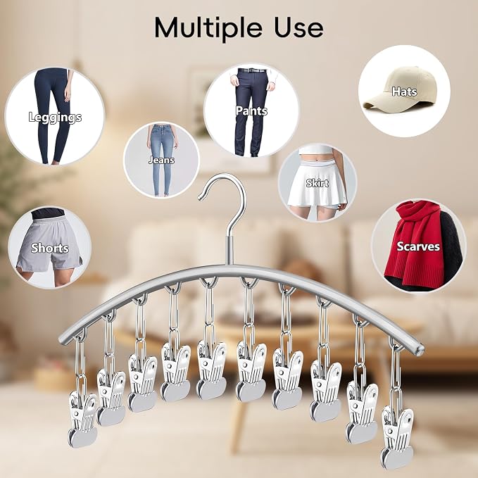 TomCare 4 Pack Space Saving Hangers, Tank Top and Leggings Organizers | 360° Swivel Design, 20 Clips for Leggings and Yoga Pants, Stainless Steel Hanging Closet Organizer - Image 2