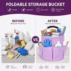 Cleaning Caddy with Handle, 17L Foldable Storage Basket, Heavy Duty 600D Oxford Cloth Organizer, Portable Supply Bag, Multi-Purpose Supplies Caddy for Home, Bathroom, Kitchen, Garden - Purple - Image 3