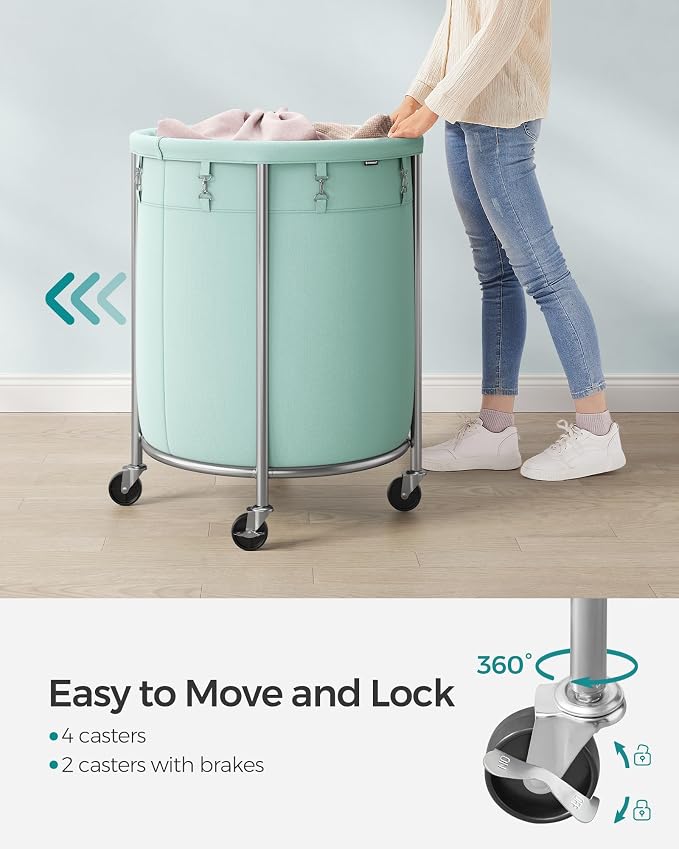 SONGMICS Laundry Basket, Rolling Steel Frame with 2 Locking Wheels, 190 L - Image 4