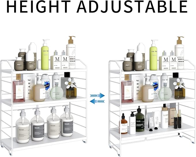 BOIVSHI Bathroom Countertop Organizer, 3-Tier Bathroom Counter Organizer, 8-Levels Height Adjustable, Bathroom Organizer for Kitchen, Livingroom, Office Storage, Metal White - Image 4