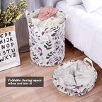 UUJOLY Collapsible Laundry Basket, Laundry Hamper with Handles Waterproof Round Cotton Linen Laundry Hamper Printing Household Organizer Basket, 19.7x15.7 inches, Purple - Image 3